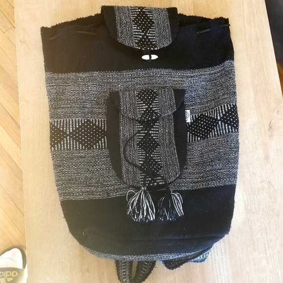 Handbags - Woven Hippie Backpack with Zipper Pocket